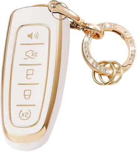 LEERLY Key Fob Cover with Anti-lost Keychain Compatible with Ford C-Max Edge Escape Expedition Explorer Flex Focus Taurus Lincoln MKS MKT MKX Navigator White in Kuwait