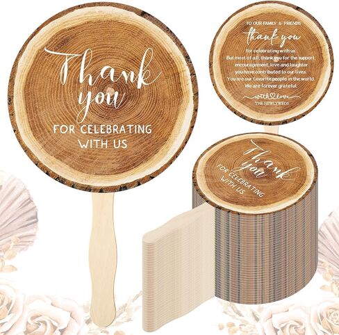 Tradder 50 Pcs Weeding Fans for Guest Weeding Paper Fan Hand Bulk Thank You for Celebrating with Us Bride Bridesmaid Favors Guest Gift for Bridal Wedding Baby Shower Party Decoration (Wood Grain) in Kuwait