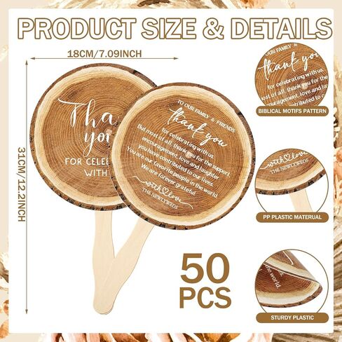 Tradder 50 Pcs Weeding Fans for Guest Weeding Paper Fan Hand Bulk Thank You for Celebrating with Us Bride Bridesmaid Favors Guest Gift for Bridal Wedding Baby Shower Party Decoration (Wood Grain) in Kuwait