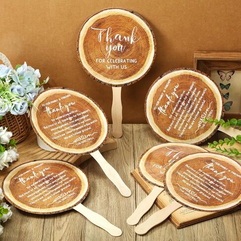 Tradder 50 Pcs Weeding Fans for Guest Weeding Paper Fan Hand Bulk Thank You for Celebrating with Us Bride Bridesmaid Favors Guest Gift for Bridal Wedding Baby Shower Party Decoration (Wood Grain) in Kuwait