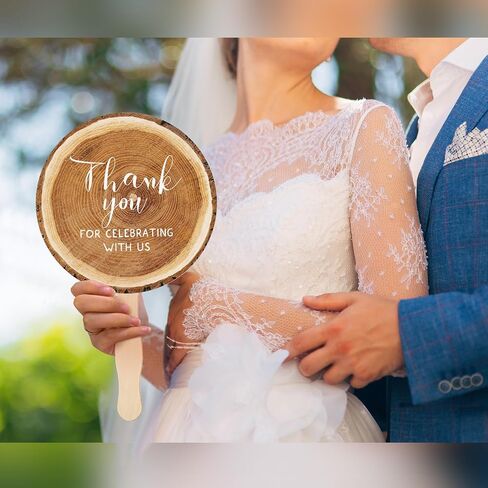 Tradder 50 Pcs Weeding Fans for Guest Weeding Paper Fan Hand Bulk Thank You for Celebrating with Us Bride Bridesmaid Favors Guest Gift for Bridal Wedding Baby Shower Party Decoration (Wood Grain) in Kuwait