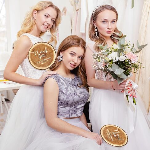 Tradder 50 Pcs Weeding Fans for Guest Weeding Paper Fan Hand Bulk Thank You for Celebrating with Us Bride Bridesmaid Favors Guest Gift for Bridal Wedding Baby Shower Party Decoration (Wood Grain) in Kuwait