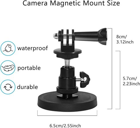 حامل كاميرا مغناطيسي متوافق مع GoPro Hero 12/11/10/9/8، AKASO EK7000 Brave 4، DJI Osmo، Insta360 X3 Action Camera مع خيط 1/4 بوصة، قاعدة تثبيت مغناطيسية مع رأس كرة دوارة in Kuwait