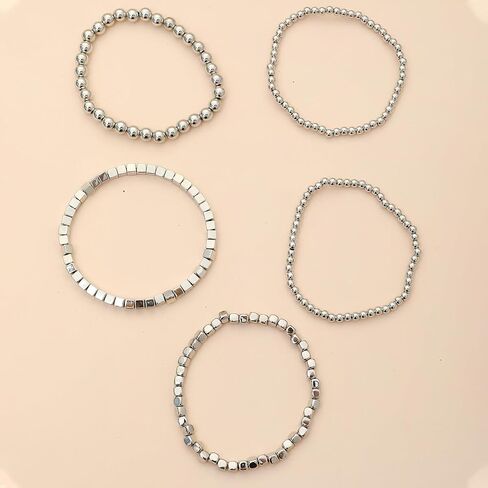 Pingyongchang Gold Plated Beaded Bracelets for Women Delicate Handmade Stackable Elegant Stretch Bead Ball Bracelets Set for Women Party Gifts Jewelry in Saudi Arabia