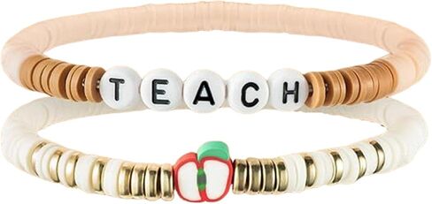 Teacher Appreciation Bracelets Colorful Solf Clay Love Teach Inspire Letter Beaded Teacher Bracelets Teacher's Day Gift for Women in Saudi Arabia