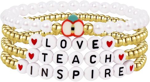 Teacher Appreciation Bracelets Colorful Solf Clay Love Teach Inspire Letter Beaded Teacher Bracelets Teacher's Day Gift for Women in Saudi Arabia
