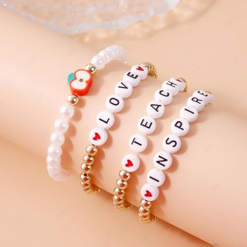 Teacher Appreciation Bracelets Colorful Solf Clay Love Teach Inspire Letter Beaded Teacher Bracelets Teacher's Day Gift for Women in Saudi Arabia