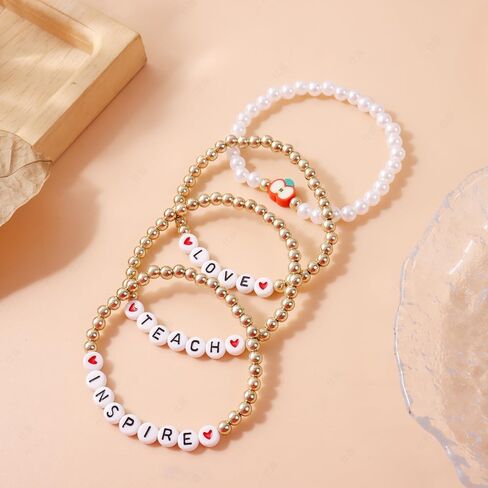 Teacher Appreciation Bracelets Colorful Solf Clay Love Teach Inspire Letter Beaded Teacher Bracelets Teacher's Day Gift for Women in Saudi Arabia
