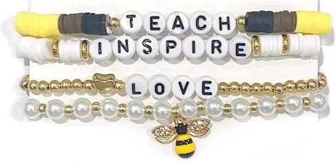 Teacher Appreciation Bracelets Colorful Solf Clay Love Teach Inspire Letter Beaded Teacher Bracelets Teacher's Day Gift for Women in Saudi Arabia