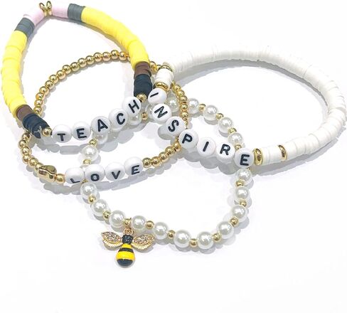 Teacher Appreciation Bracelets Colorful Solf Clay Love Teach Inspire Letter Beaded Teacher Bracelets Teacher's Day Gift for Women in Saudi Arabia