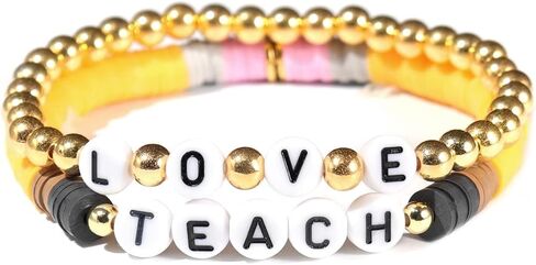 Teacher Appreciation Bracelets Colorful Solf Clay Love Teach Inspire Letter Beaded Teacher Bracelets Teacher's Day Gift for Women in Saudi Arabia
