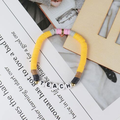Teacher Appreciation Bracelets Colorful Solf Clay Love Teach Inspire Letter Beaded Teacher Bracelets Teacher's Day Gift for Women in Saudi Arabia