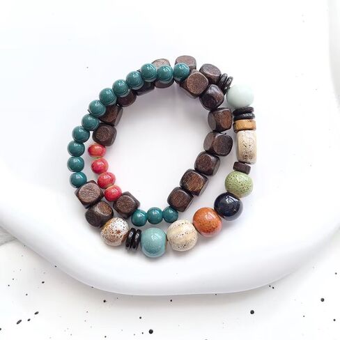 Bohemian Handmade Porcelain Beads Bracelet Ceramic Bead Stretch Bracelets, Vintage Boho Colorful Hippie Bracelet Summer Statement Jewelry for Women in Saudi Arabia