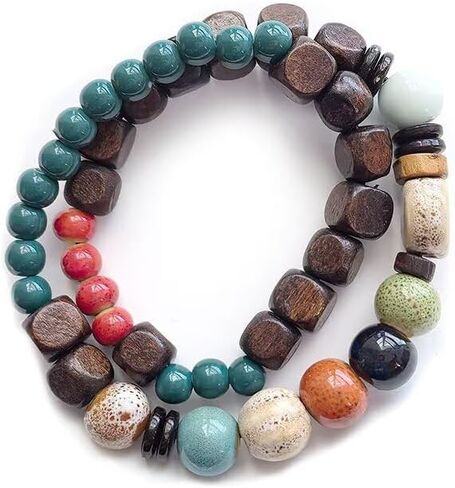 Bohemian Handmade Porcelain Beads Bracelet Ceramic Bead Stretch Bracelets, Vintage Boho Colorful Hippie Bracelet Summer Statement Jewelry for Women in Saudi Arabia