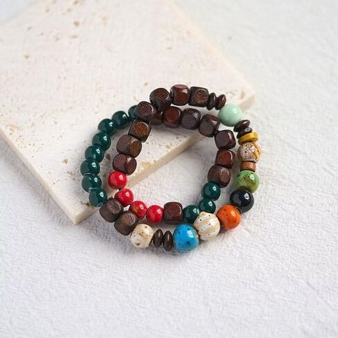 Bohemian Handmade Porcelain Beads Bracelet Ceramic Bead Stretch Bracelets, Vintage Boho Colorful Hippie Bracelet Summer Statement Jewelry for Women in Saudi Arabia