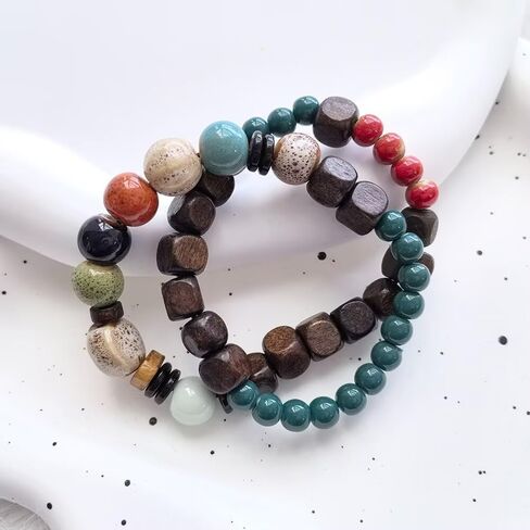 Bohemian Handmade Porcelain Beads Bracelet Ceramic Bead Stretch Bracelets, Vintage Boho Colorful Hippie Bracelet Summer Statement Jewelry for Women in Saudi Arabia