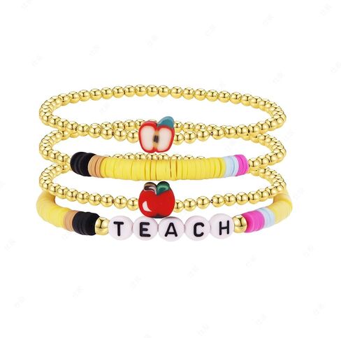 Teacher Appreciation Bracelets Colorful Solf Clay Love Teach Inspire Letter Beaded Teacher Bracelets Teacher's Day Gift for Women in Saudi Arabia