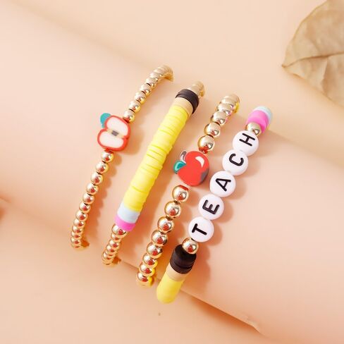 Teacher Appreciation Bracelets Colorful Solf Clay Love Teach Inspire Letter Beaded Teacher Bracelets Teacher's Day Gift for Women in Saudi Arabia