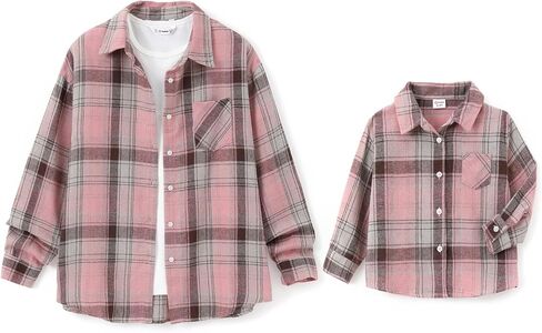 PATPAT Mommy and Me Matching Outfit Shirts Long Sleeve Casual Button Down Flannel Plaid Shirt Top in Saudi Arabia