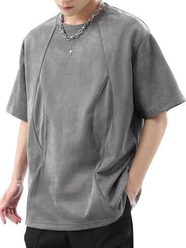 Suede Shirt Oversized Tshirts for Men Streetwear Baggy Shirts Summer Tops in Kuwait