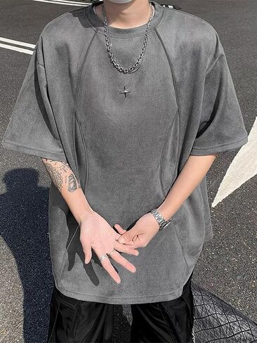 Suede Shirt Oversized Tshirts for Men Streetwear Baggy Shirts Summer Tops in Kuwait