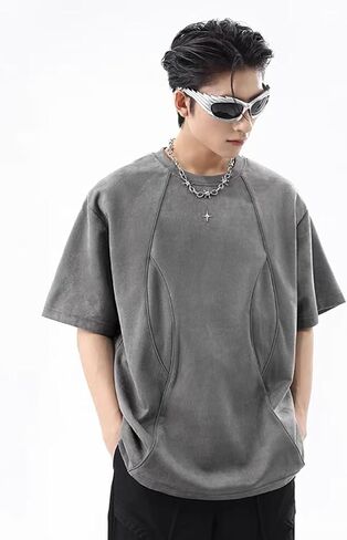 Suede Shirt Oversized Tshirts for Men Streetwear Baggy Shirts Summer Tops in Kuwait
