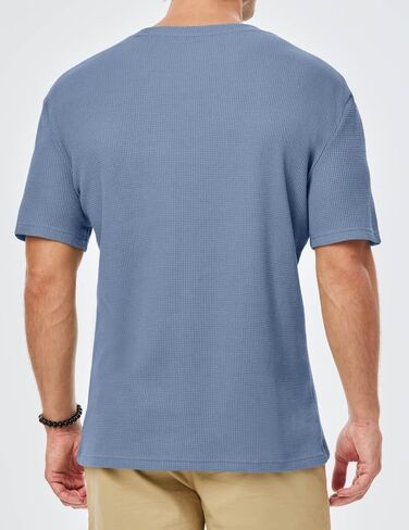 Men's Casual T-Shirts Lightweight Crewneck Solid Color Short Sleeve Waffle Pullover Tees in Saudi Arabia