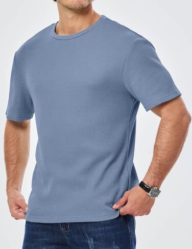 Men's Casual T-Shirts Lightweight Crewneck Solid Color Short Sleeve Waffle Pullover Tees in Saudi Arabia