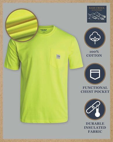 Bass Creek Outfitters Men's Heavyweight Short Sleeve T-Shirt - 100% Cotton Crewneck Workwear Pocket Tees for Men (M-XXL) in Saudi Arabia