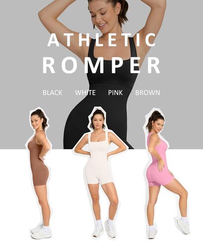 FeelinGirl Womens Jumpsuits Shorts Workout Romper Square Neck Bodysuit Yoga Bodycon Summer Outfits in Saudi Arabia