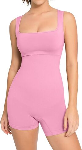 FeelinGirl Womens Jumpsuits Shorts Workout Romper Square Neck Bodysuit Yoga Bodycon Summer Outfits in Saudi Arabia