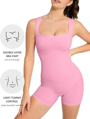 FeelinGirl Womens Jumpsuits Shorts Workout Romper Square Neck Bodysuit Yoga Bodycon Summer Outfits in Saudi Arabia