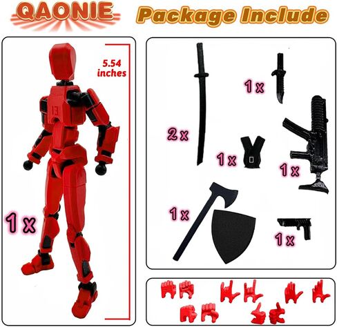 (Assembly Completed) 3D Printed Figure 5.54-inch Dummy13 with Weapon Expansion Set, Full Body Mechanical Movable Toy, Desk Decoration. (Black) in Kuwait