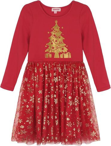 JESKIDS Girls Christmas Dress Long Sleeve Sequin Tulle Dress in Kuwait