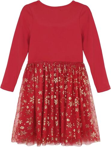 JESKIDS Girls Christmas Dress Long Sleeve Sequin Tulle Dress in Kuwait