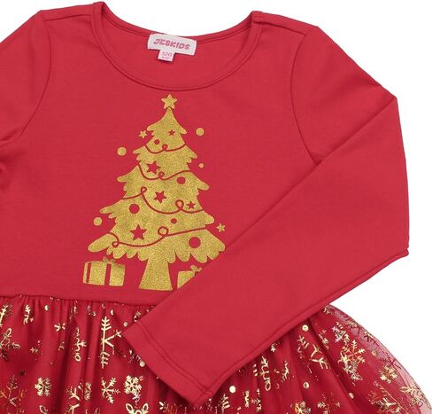 JESKIDS Girls Christmas Dress Long Sleeve Sequin Tulle Dress in Kuwait