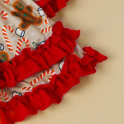 Little Girl Christmas Dress Ruffle Long Sleeve Santa Print Dress Kids Xmas Outfit in Kuwait