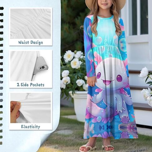 Xhuibop Dresses Girls Long Sleeve Dress Kids Party Dress Fall Dress for Girls in Saudi Arabia