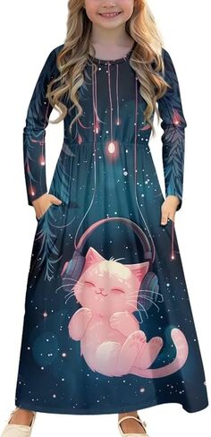 Girls Long Sleeve Dress 5-14 Y A Line Dress Toddler Sweet Swing Twirly Dress in Saudi Arabia