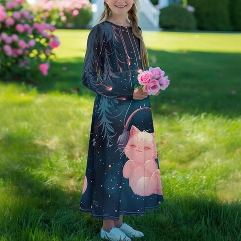 Girls Long Sleeve Dress 5-14 Y A Line Dress Toddler Sweet Swing Twirly Dress in Saudi Arabia