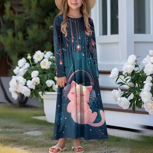 Girls Long Sleeve Dress 5-14 Y A Line Dress Toddler Sweet Swing Twirly Dress in Saudi Arabia