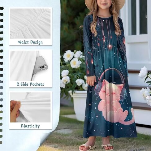 Girls Long Sleeve Dress 5-14 Y A Line Dress Toddler Sweet Swing Twirly Dress in Saudi Arabia