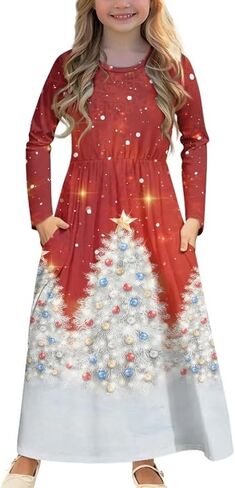 Girls Long Sleeve Dress 5-14 Y A Line Dress Toddler Sweet Swing Twirly Dress in Saudi Arabia