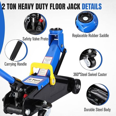2 Ton Hydraulic Floor Jack,Low Profile 2 Ton (4400 Lbs) Car Jack,Portable Car Lift Jack,Quick Lift Pump,Heavy Duty Steel Car Hydraulic Trolley Jack Lift Range 3.35"-13" in Saudi Arabia