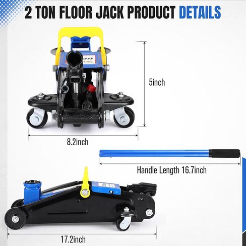 2 Ton Hydraulic Floor Jack,Low Profile 2 Ton (4400 Lbs) Car Jack,Portable Car Lift Jack,Quick Lift Pump,Heavy Duty Steel Car Hydraulic Trolley Jack Lift Range 3.35"-13" in Saudi Arabia