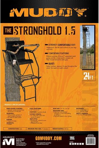 Muddy Stronghold 1.5 Steel Single Tree/Ladder Stand for Big Game/Shooting/Hunting with Expanded D-Force Metal Platform in Saudi Arabia