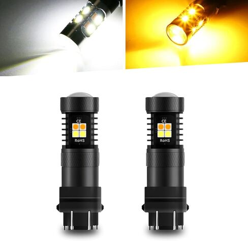 2 PCS 3157 Automotive LED Brake Light, 5630-20SMD 700LM 3000K/6000K Dual-Color Daytime Running Light Brake Light, Fast Response Lighting Accessories, for Most Models (White & Yellow) in Kuwait