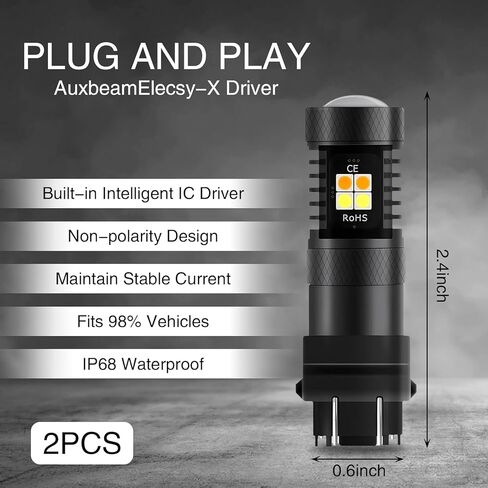 2 PCS 3157 Automotive LED Brake Light, 5630-20SMD 700LM 3000K/6000K Dual-Color Daytime Running Light Brake Light, Fast Response Lighting Accessories, for Most Models (White & Yellow) in Kuwait