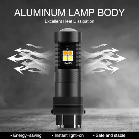 2 PCS 3157 Automotive LED Brake Light, 5630-20SMD 700LM 3000K/6000K Dual-Color Daytime Running Light Brake Light, Fast Response Lighting Accessories, for Most Models (White & Yellow) in Kuwait