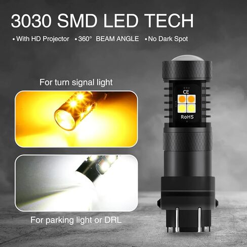 2 PCS 3157 Automotive LED Brake Light, 5630-20SMD 700LM 3000K/6000K Dual-Color Daytime Running Light Brake Light, Fast Response Lighting Accessories, for Most Models (White & Yellow) in Kuwait